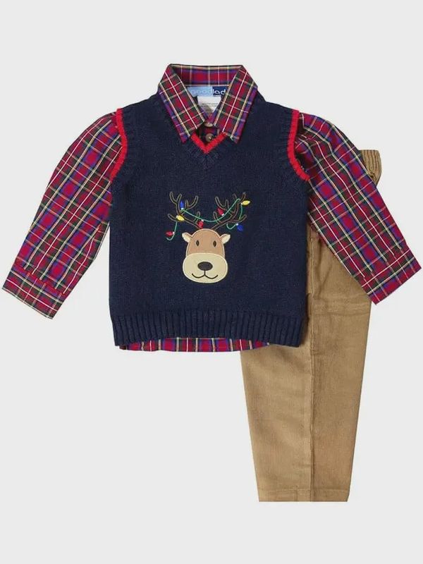 Boys Navy Holiday Sweater Vest Set