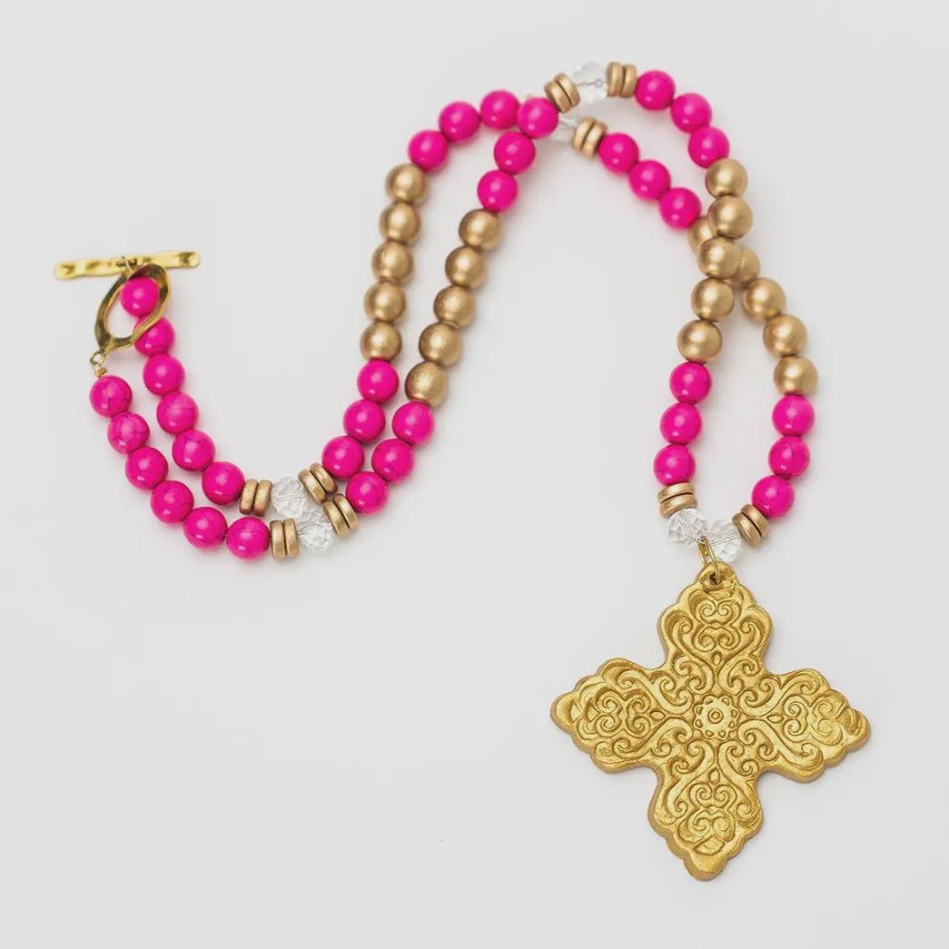 Hidden Truth Jewelry Hot Pink Jade with Lydia Cross Necklace