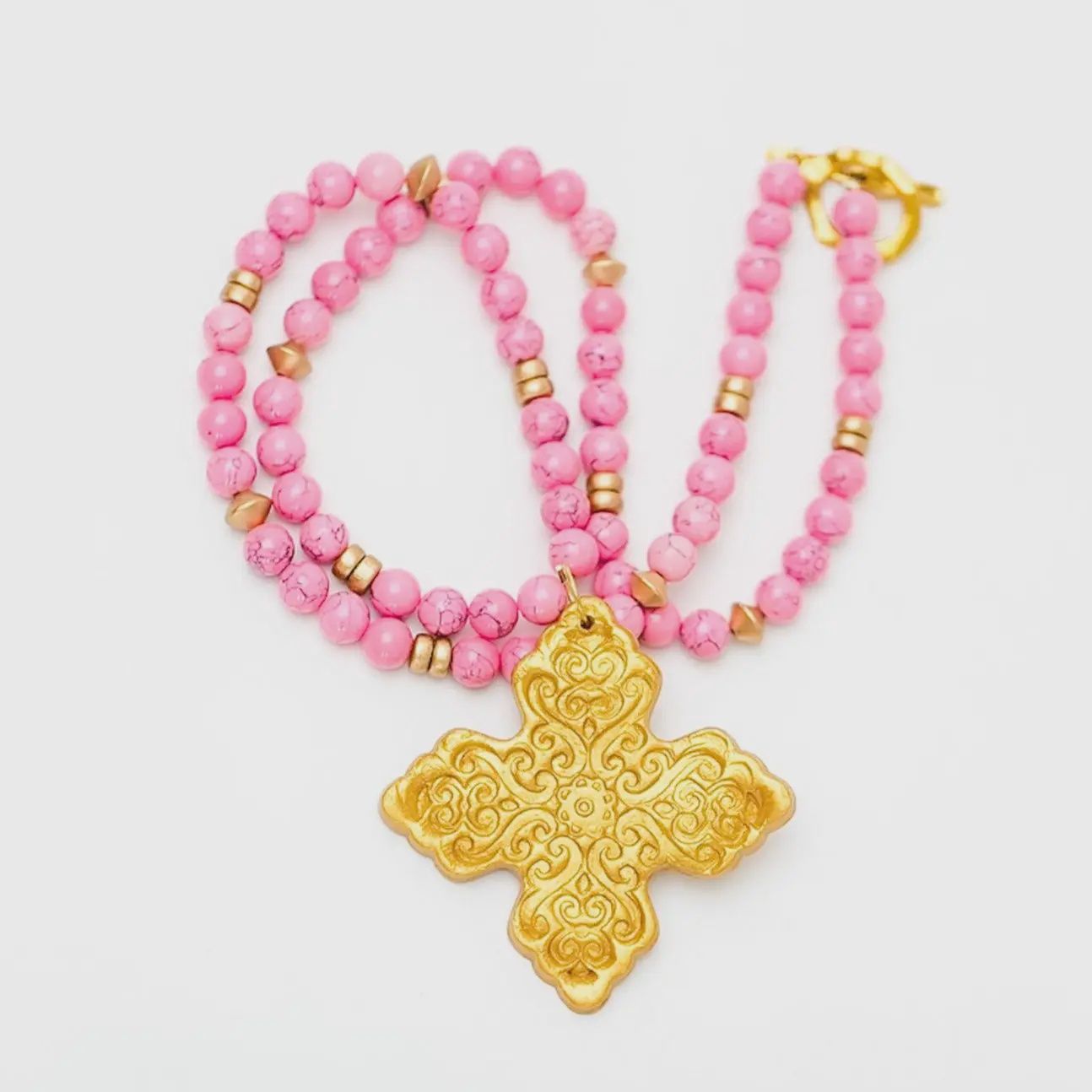 Hidden Truth Jewelry Bright Pink Jade with Lydia Cross Necklace