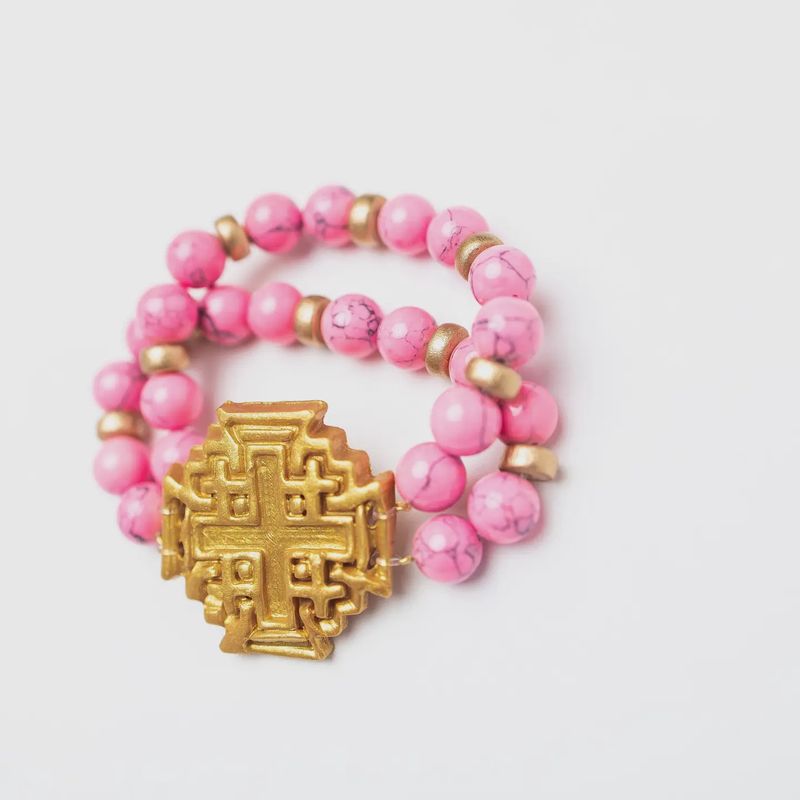Hidden Truth Jewelry Bright Pink with Jerusalem Cross Bracelet