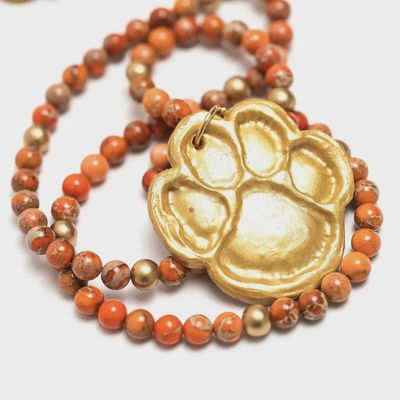 Hidden Truth Jewelry Orange Sea Sediment Jasper with Tiger Paw Necklace