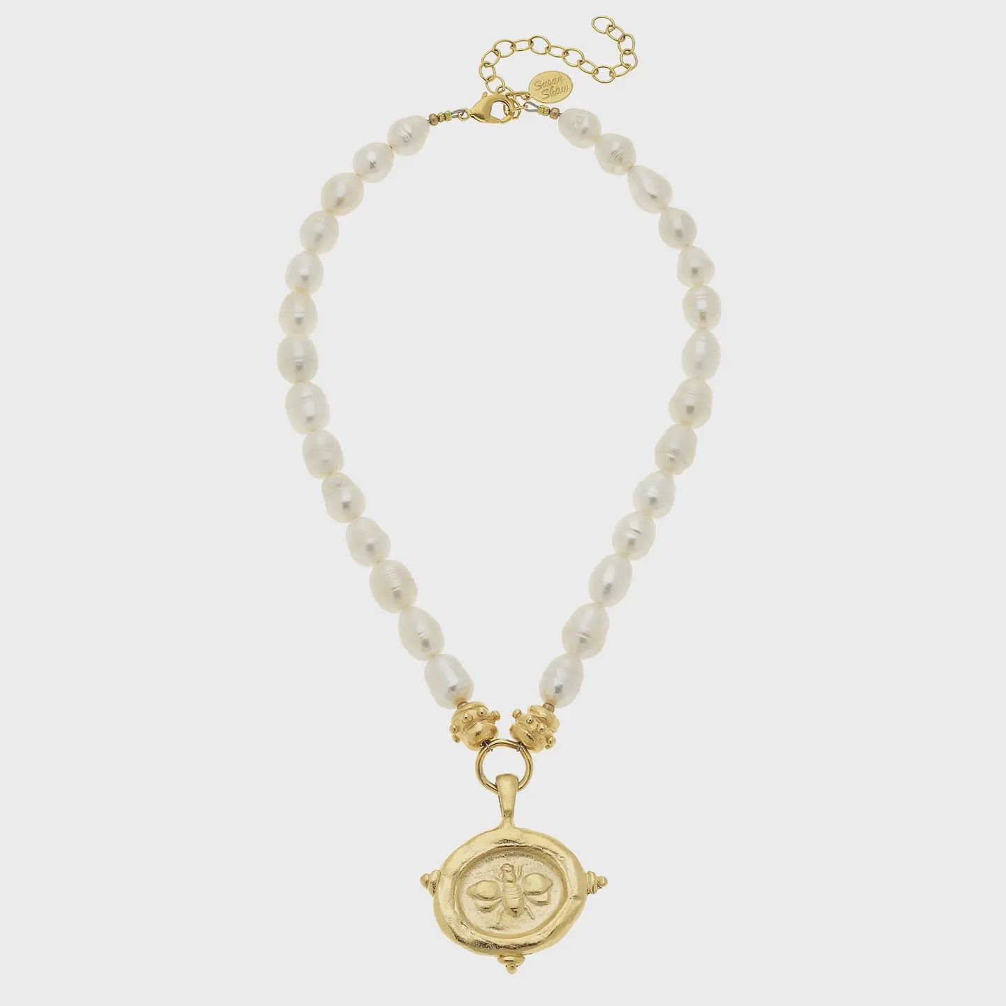 Susan Shaw Gold Bee On Genuine Freshwater Pearl Necklace