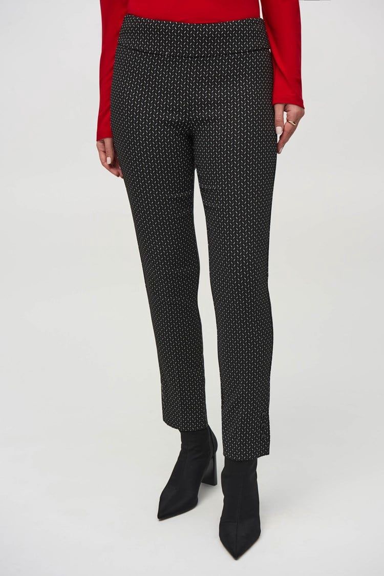 Joseph Ribkoff Black/White Jacquard Abstract Print Pull-On Pants