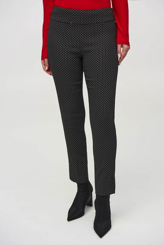 Joseph Ribkoff Black/White Jacquard Abstract Print Pull-On Pants