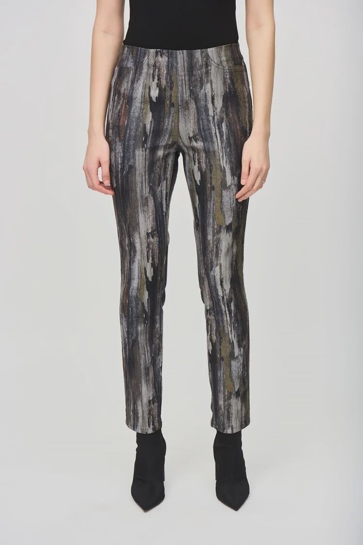 Joseph Ribkoff Multi Abstract Print Classic Slim Denim Pants