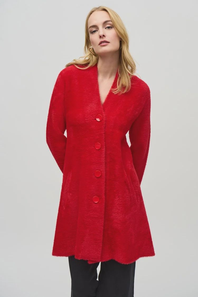 Joseph Ribkoff Lipstick Red Sweater Knit Flared Coat