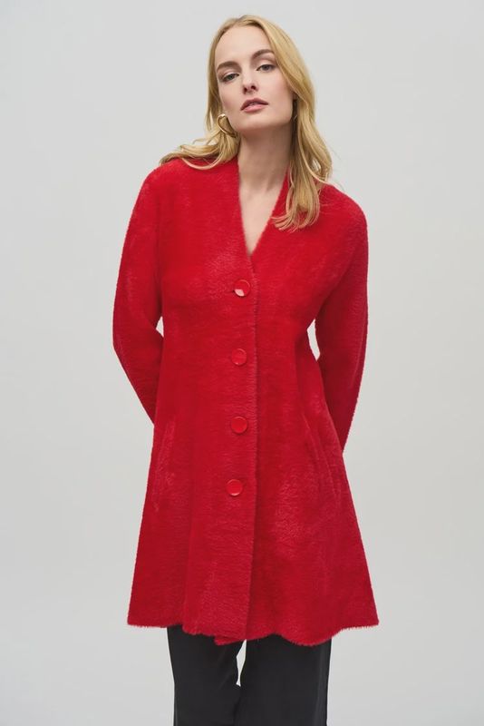 Joseph Ribkoff Lipstick Red Sweater Knit Flared Coat