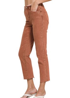 Zenana Rust Acid Washed Straight Pants