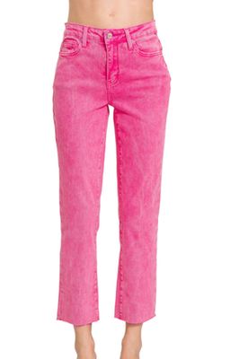 Zenana Hot Pink Acid Washed Straight Pants