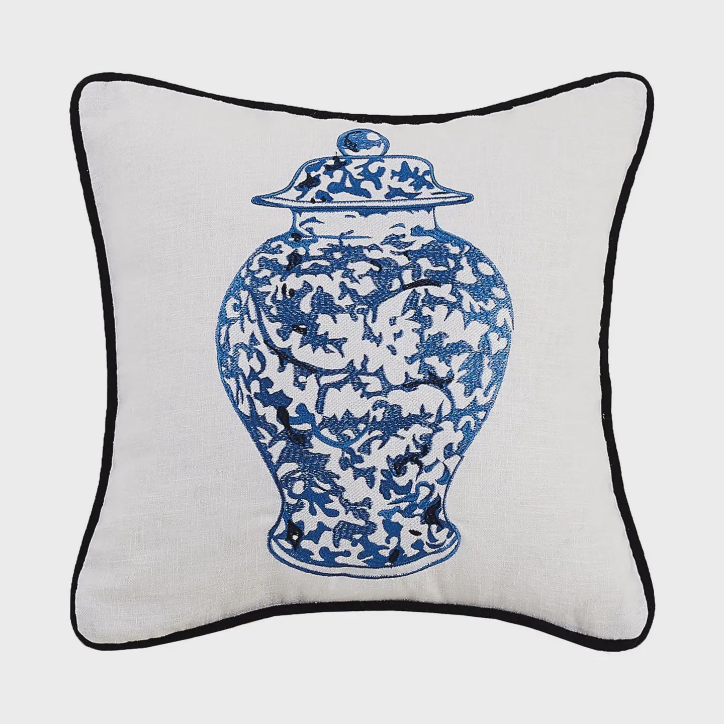 Chinoiserie Vase with Lid Embroidered Pillow