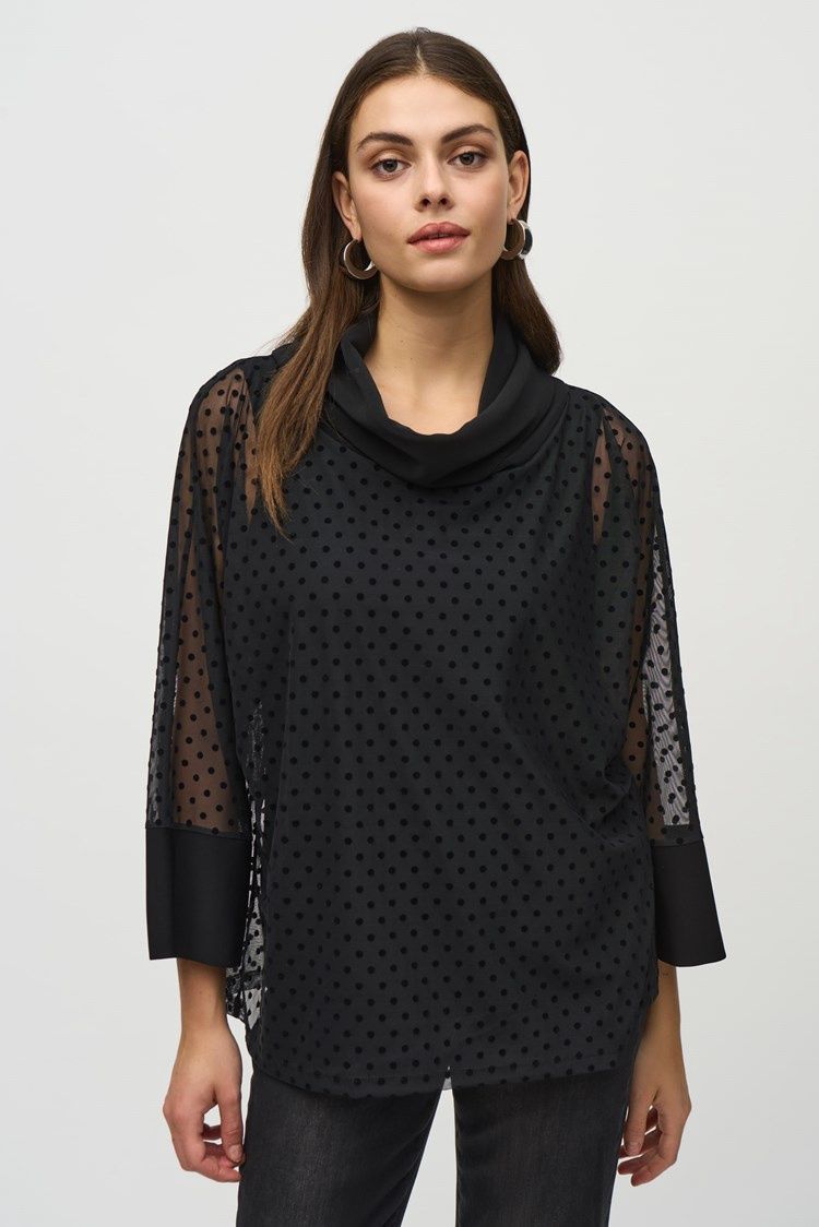Joseph Ribkoff Black Dot Mesh And Silky Knit Layered Tunic