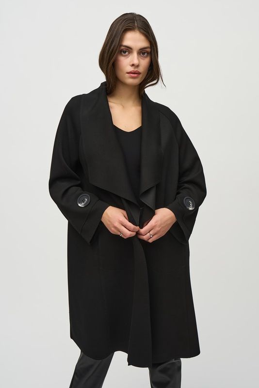 Joseph Ribkoff Black Scuba Jersey Shawl Collar Coat