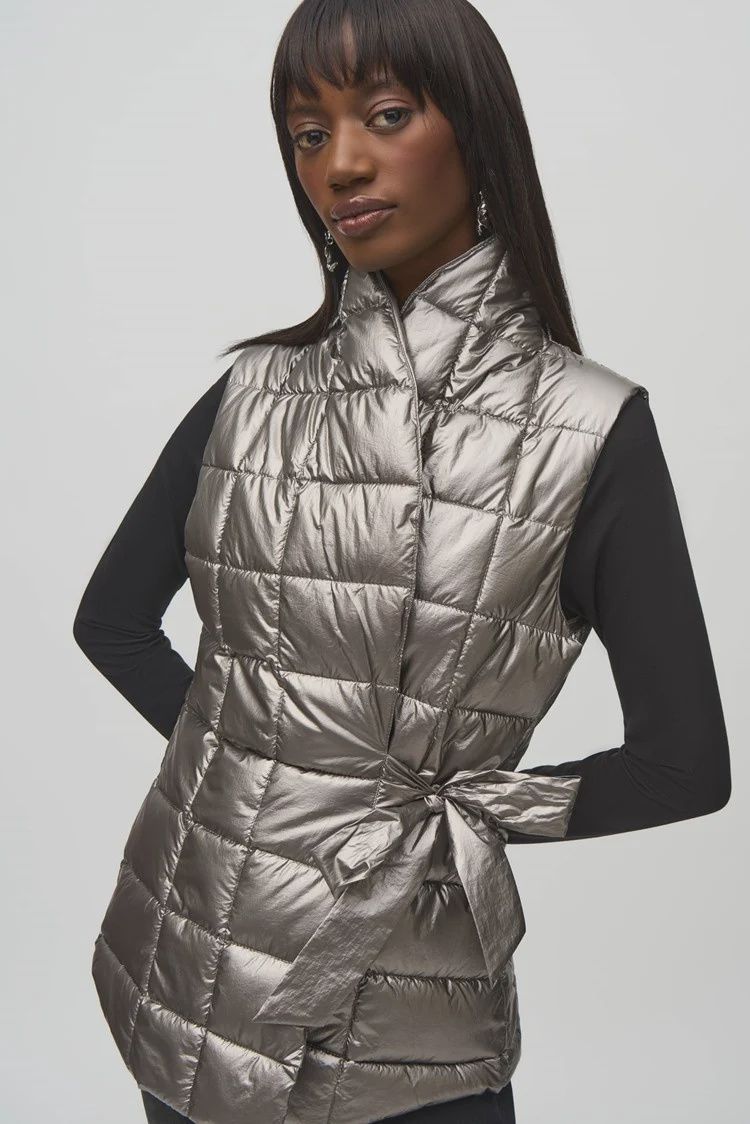 Joseph Ribkoff Pewter Quilted Metallic Puffer Vest
