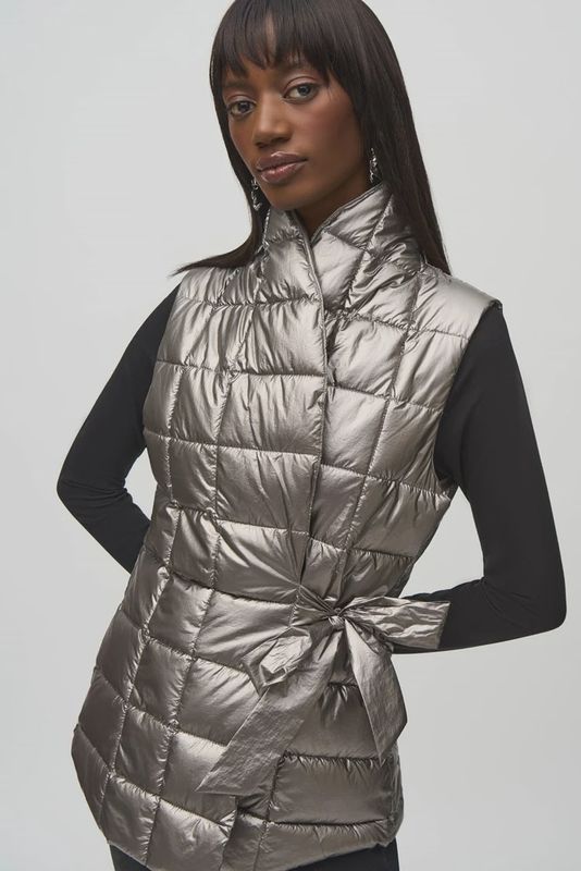 Joseph Ribkoff Pewter Quilted Metallic Puffer Vest