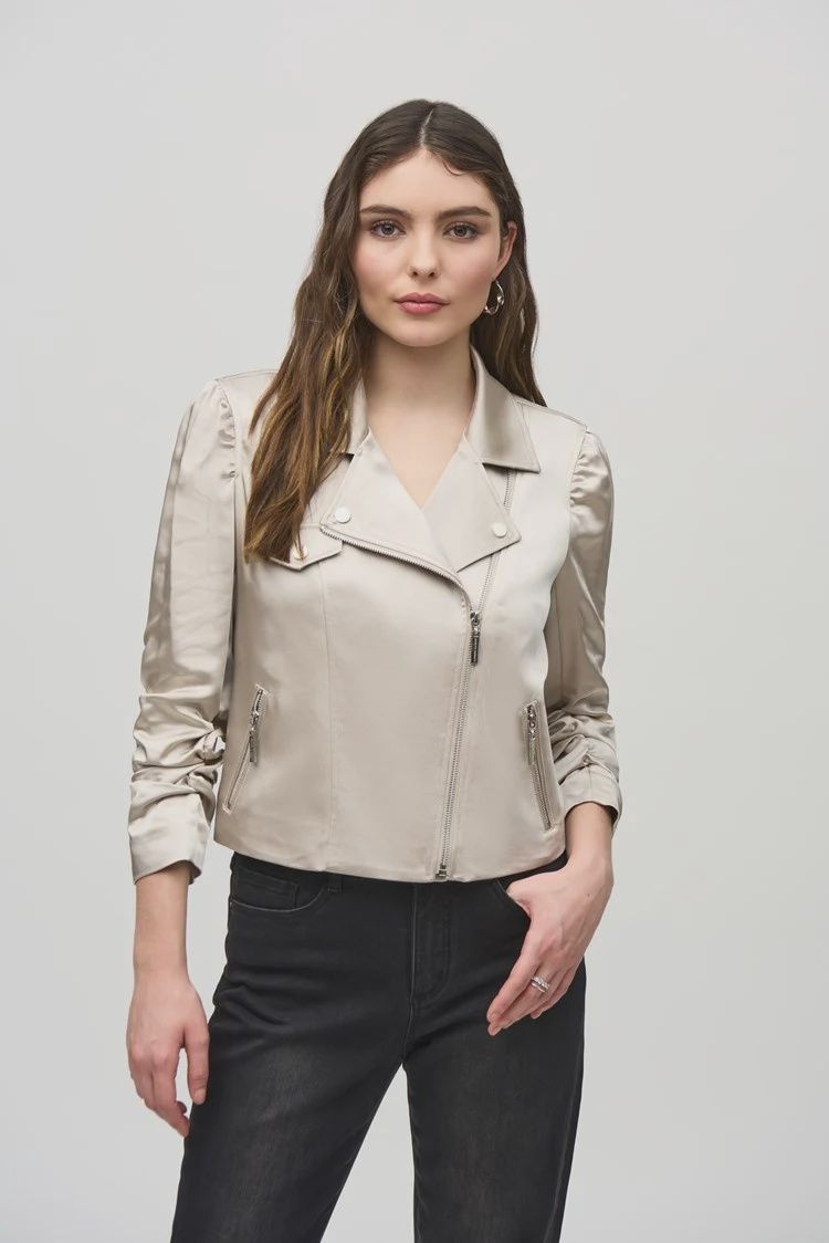 Joseph Ribkoff Moonstone Satin Moto Jacket With ZIppers