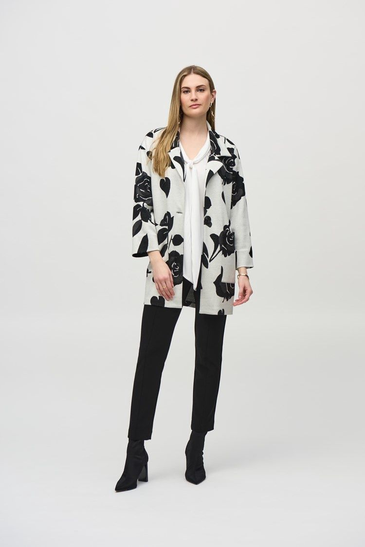 Joseph Ribkoff Off-White/Multi Jacquard Sweater Floral Straight Coat