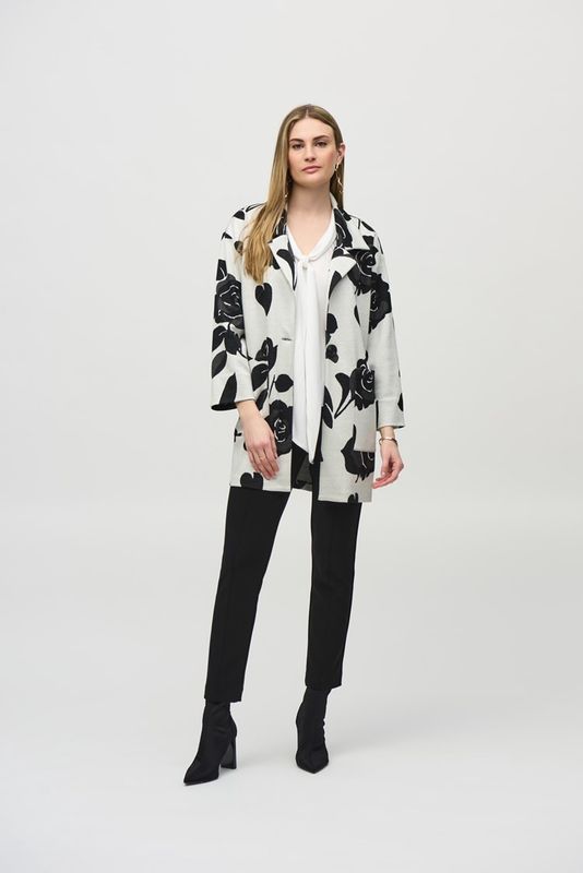 Joseph Ribkoff Off-White/Multi Jacquard Sweater Floral Straight Coat