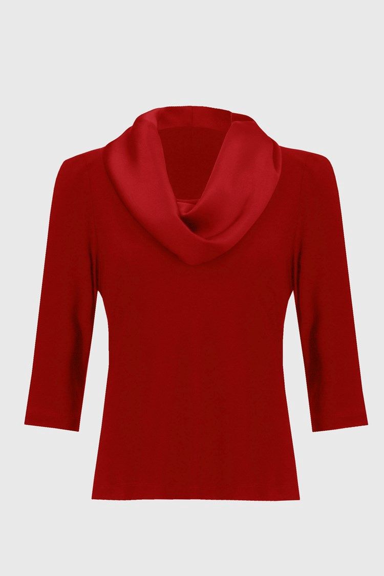 Joseph Ribkoff Lipstick Red Silky Knit And Satin Fitted Top