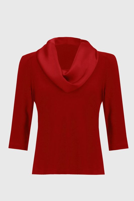 Joseph Ribkoff Lipstick Red Silky Knit And Satin Fitted Top