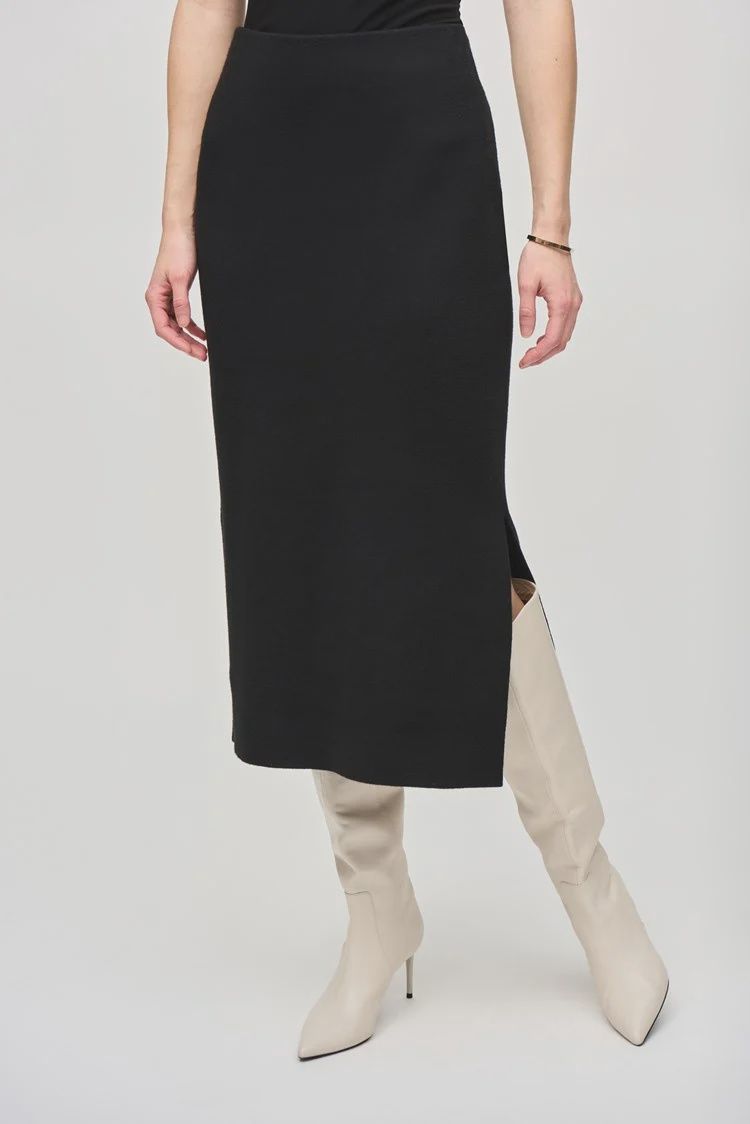 Joseph Ribkoff Black  Sweater Knit Midi Skirt
