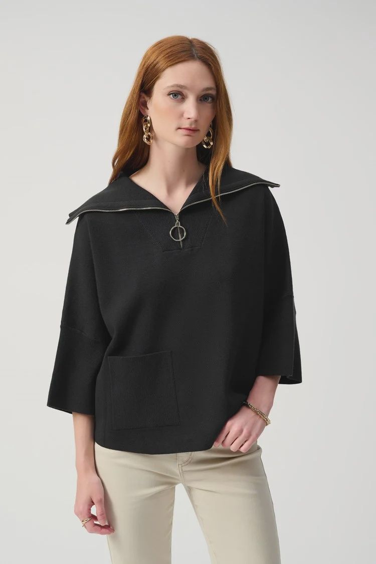 Joseph Ribkoff Black Jacquard Zipped Collar Sweater
