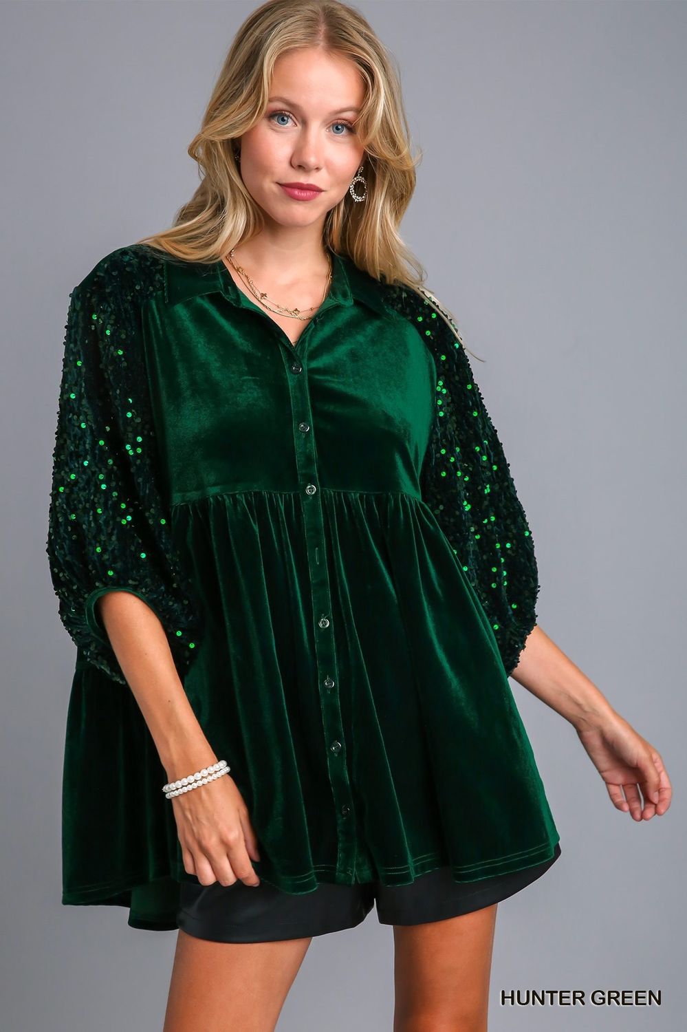 Umgee Hunter Green Velvet Tunic Dress