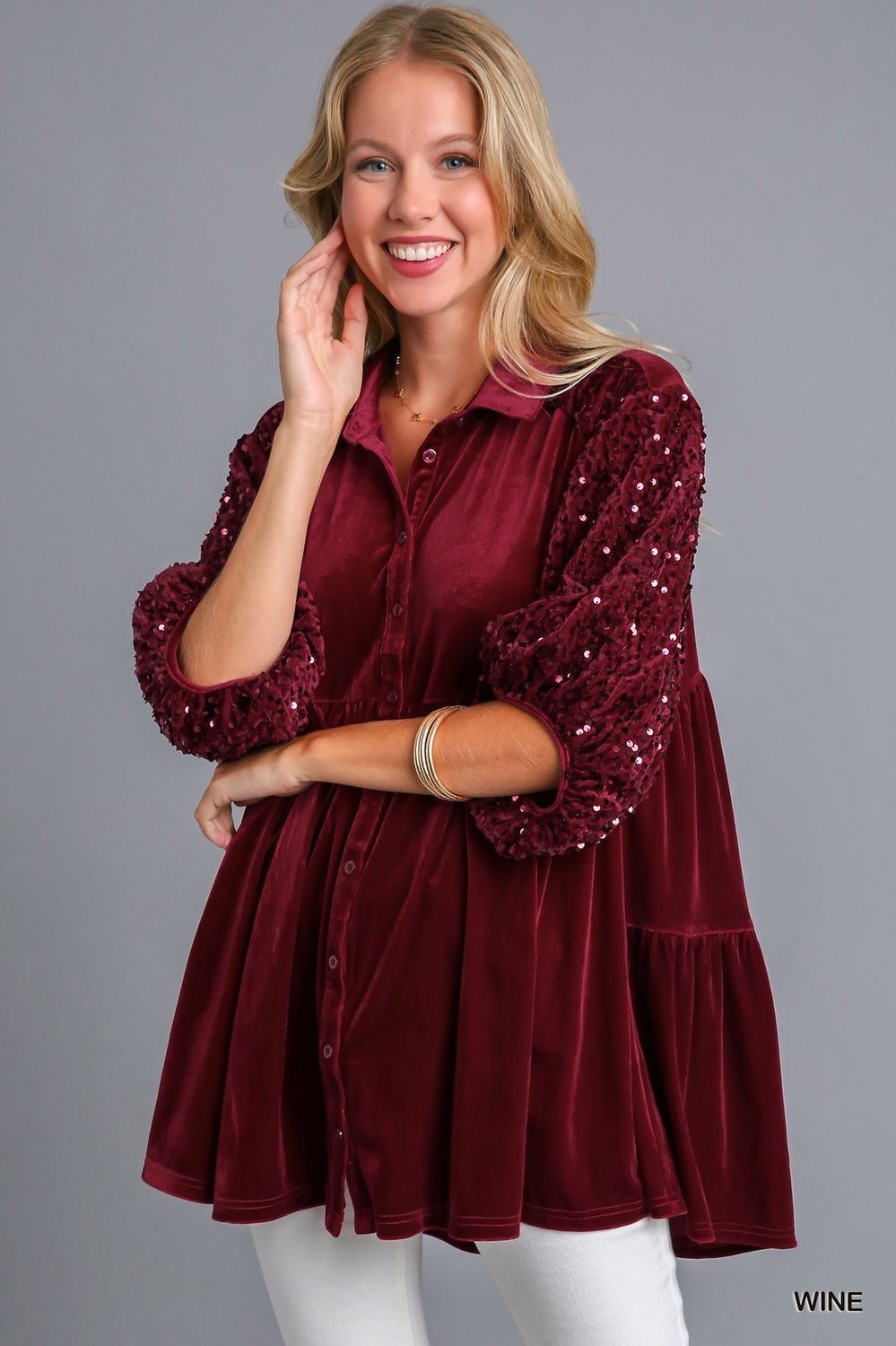 Umgee Wine Velvet Tunic Dress
