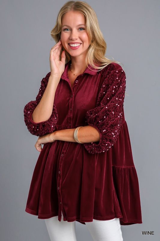 Umgee Wine Velvet Tunic Dress