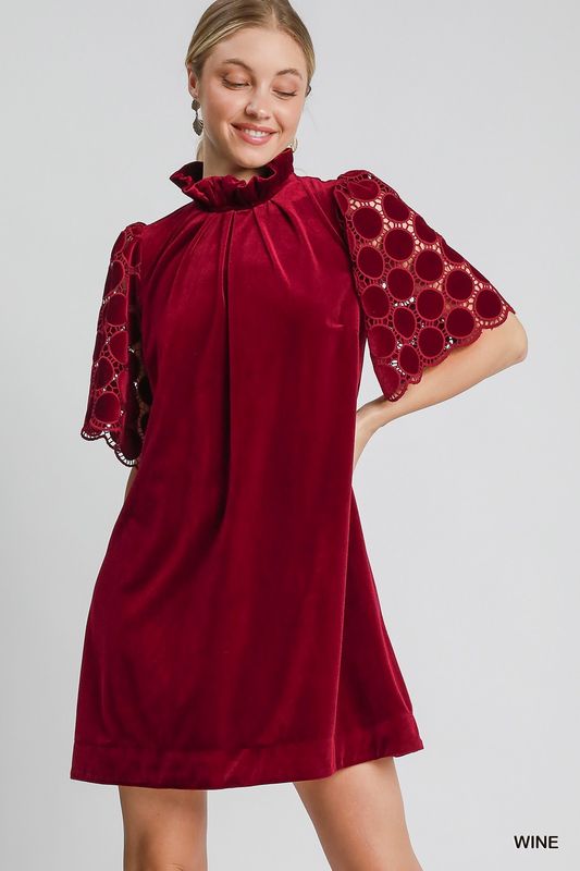 Umgee Wine Velvet High Neck Dress