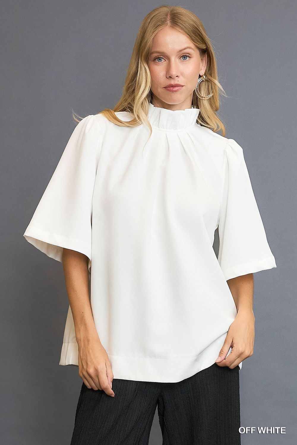 Umgee Off White Bell Sleeve Top with Back Bow Tie
