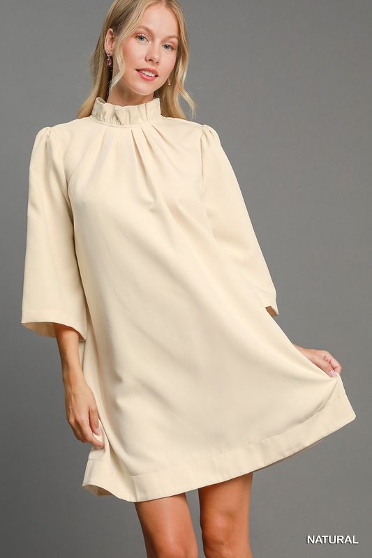 Umgee Natural High Ruffle Neck Dress