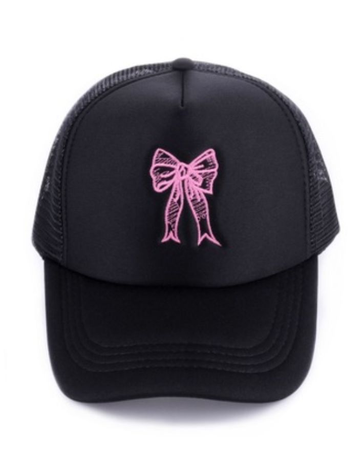 Zenana Black Coquette Ribbon Bow Trucker Hat