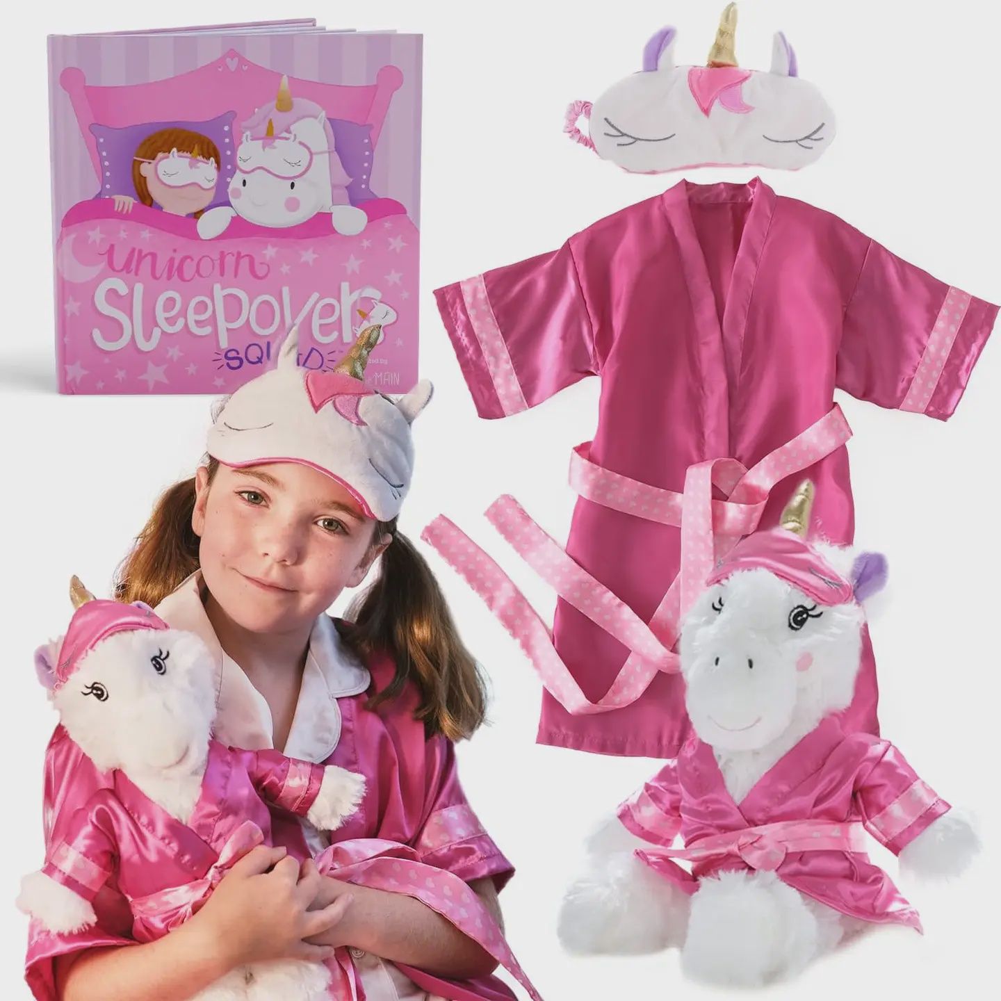 Bearington Collection Unicorn Sleepover Gift Set w/ Plush, Book, Mask &amp; Robe