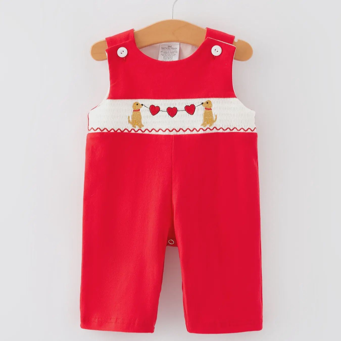 Valentine&#39;s Day Dog Heart Smocking Embroidered Boys Romper