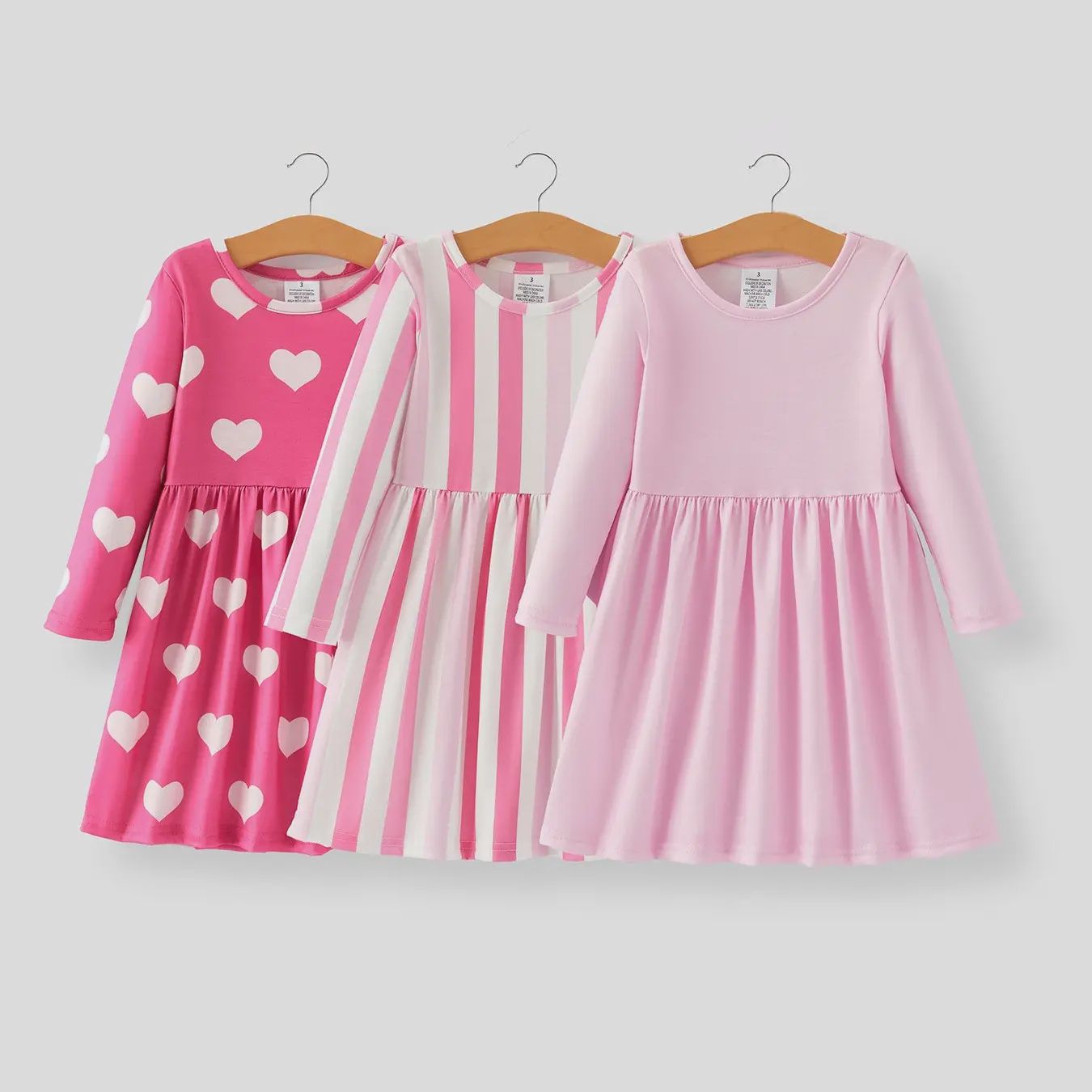 Girls Dress of 3 Pcs in One Package Valentine&#39;s Day Stripe Girls Dress