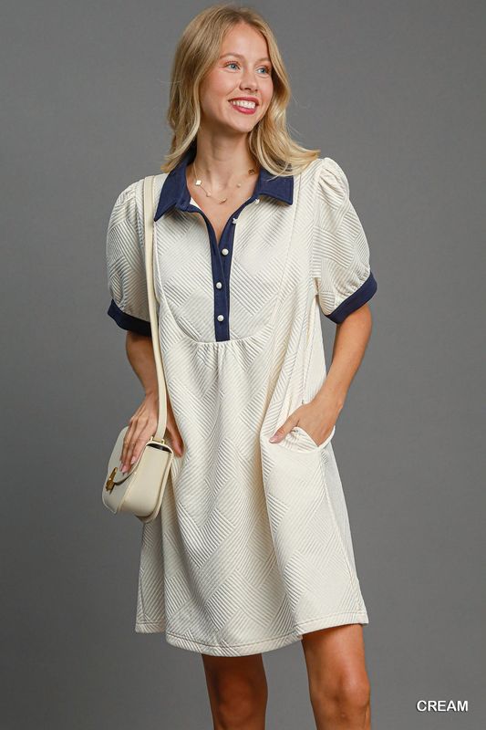 Umgee Cream Mini Knit Jacquard Dress