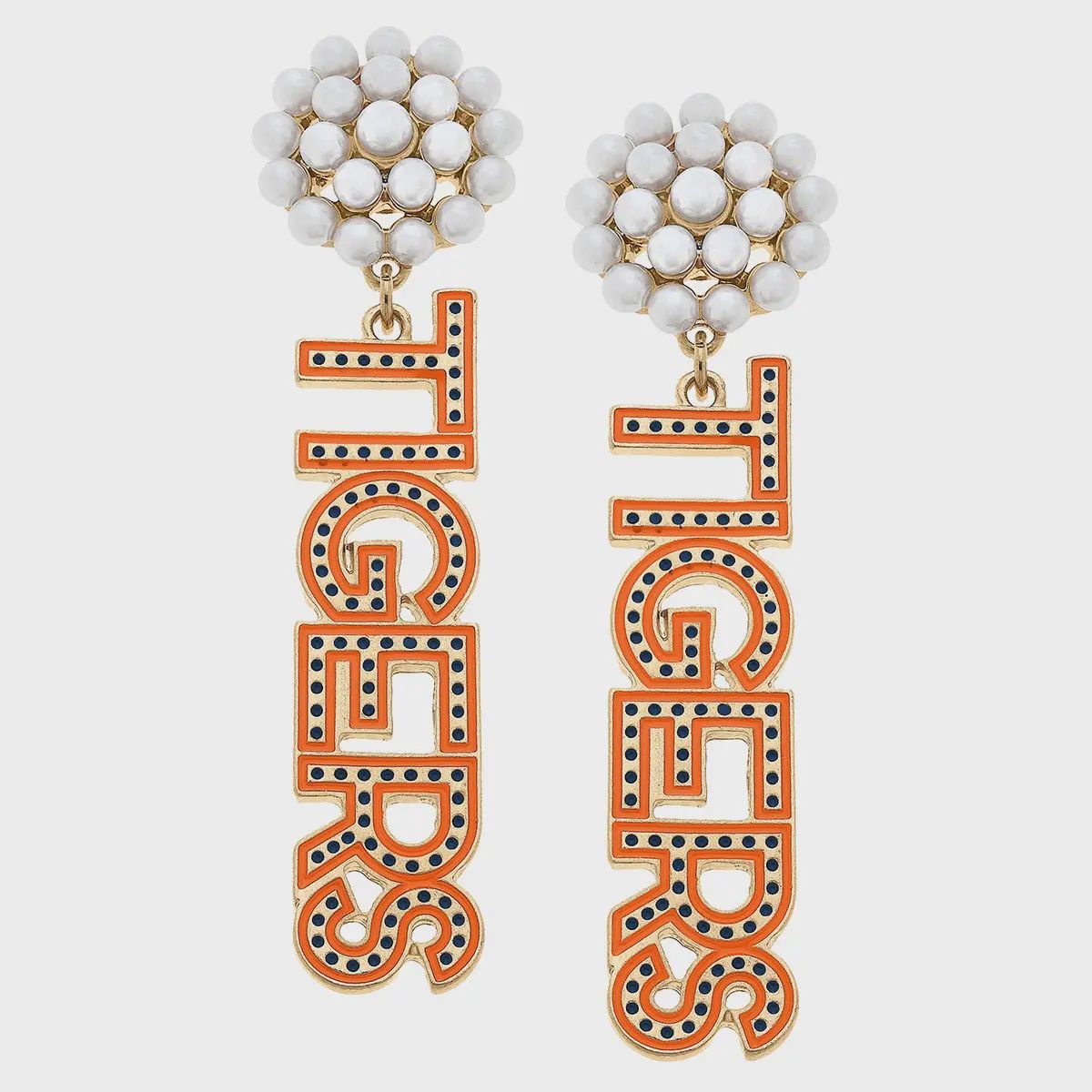 Tigers Pearl Cluster Dotted Enamel Drop Earrings