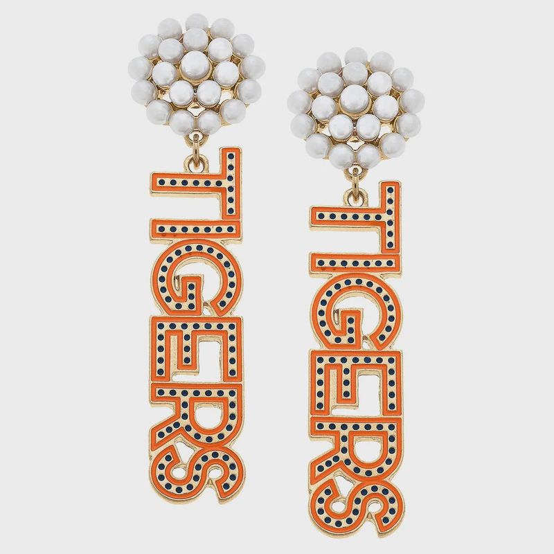 Tigers Pearl Cluster Dotted Enamel Drop Earrings