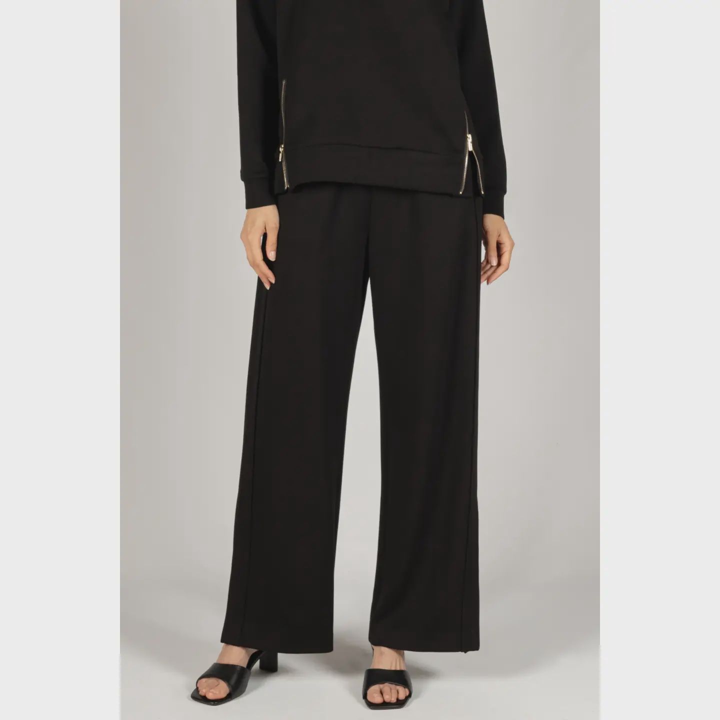 P. Cill Black Butter Modal Side Binding Wide Leg Pants