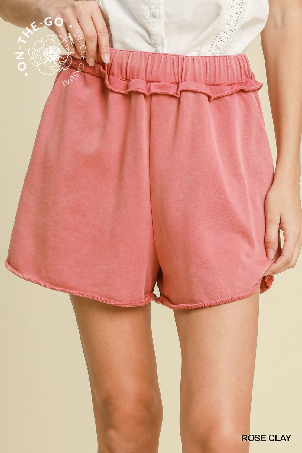 Umgee Rose Clay Mineral Washed French Terry Lounge Shorts