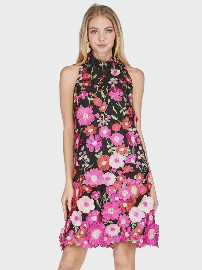 Jade Jade Melody Tam Fuchsia Dimensional Floral Dress