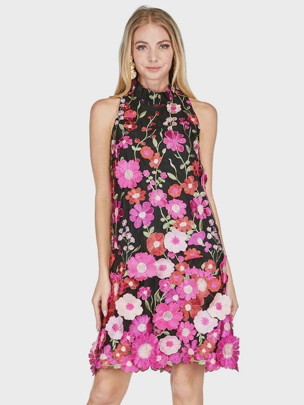 Jade Jade Melody Tam Fuchsia Dimensional Floral Dress
