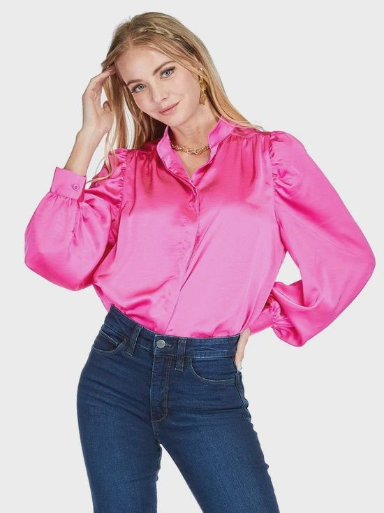 Jade Melody Tam Puff Sleeve Satin Blouse