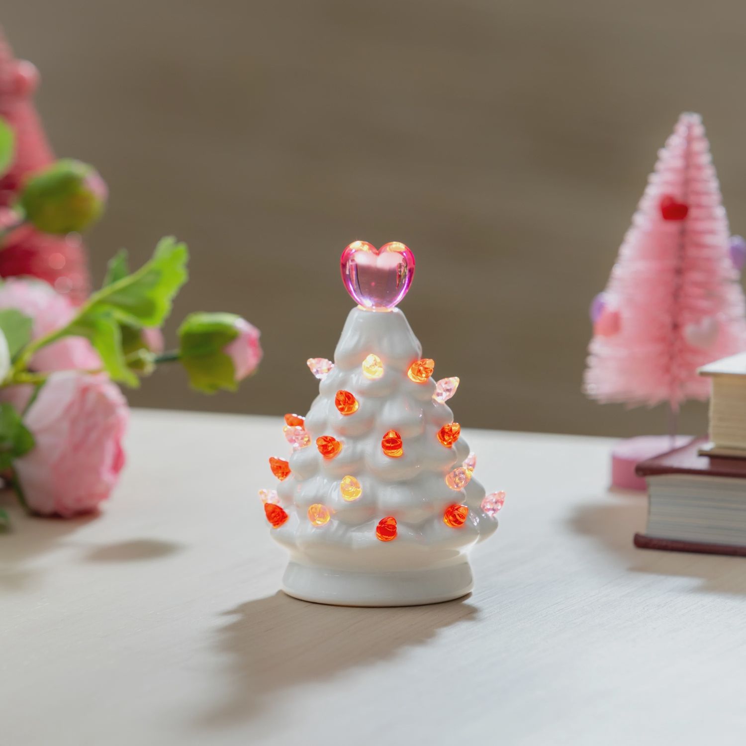 Evergreen Valentine&#39;s Day Tree LED Ceramic Table Decor