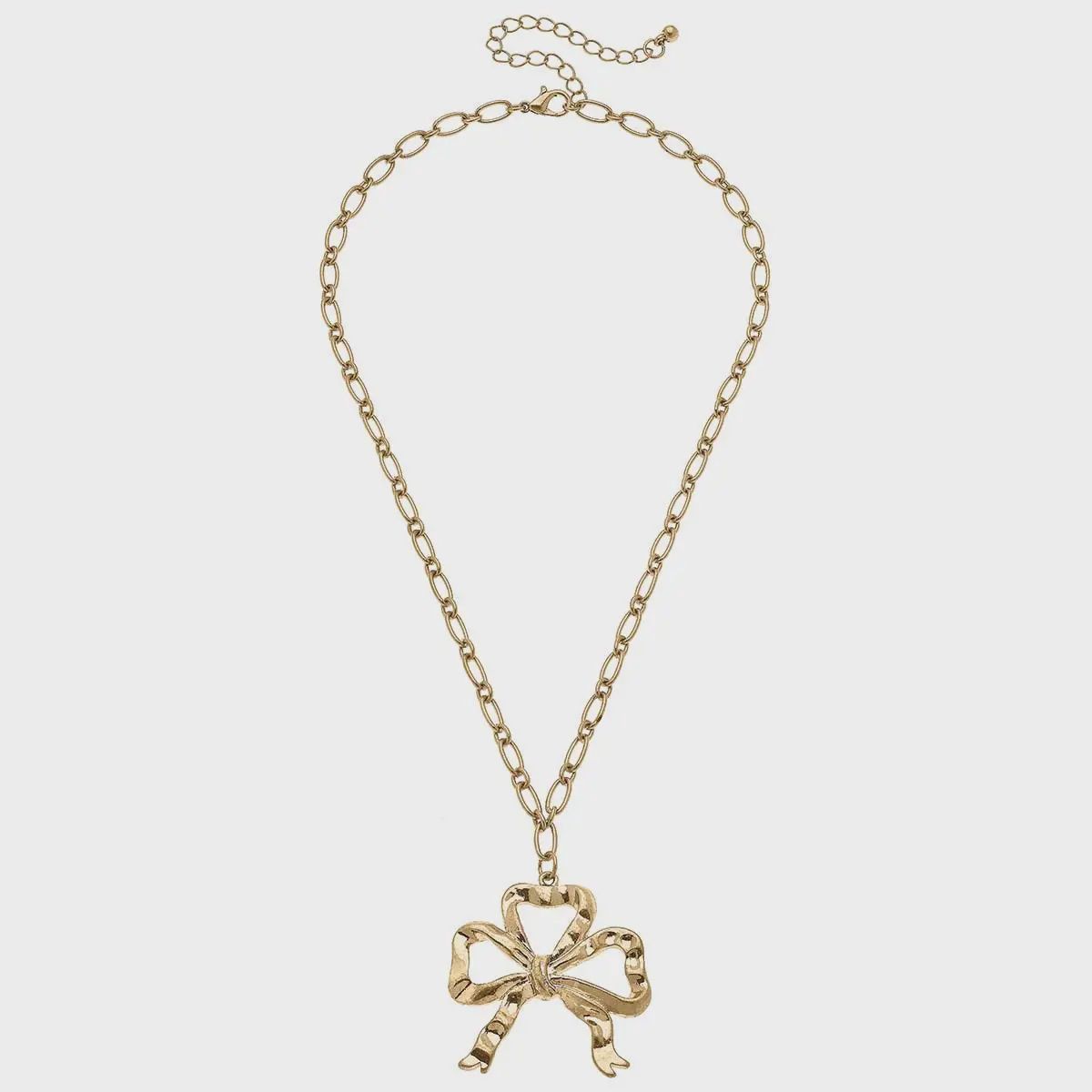 Canvas Greyson Bow Pendant Necklace in Worn Gold