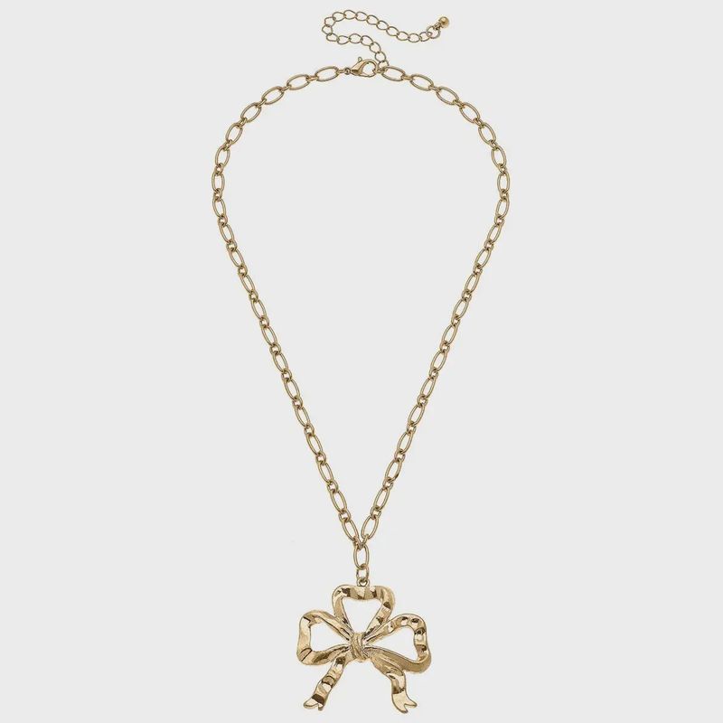 Canvas Greyson Bow Pendant Necklace in Worn Gold