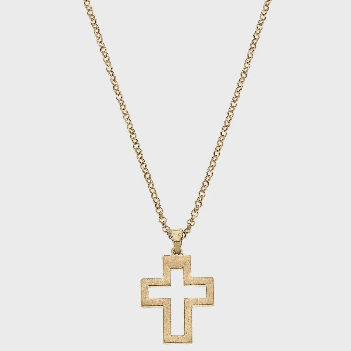 Canvas Charlotte Delicate Cross Pendant Necklace in Worn Gold