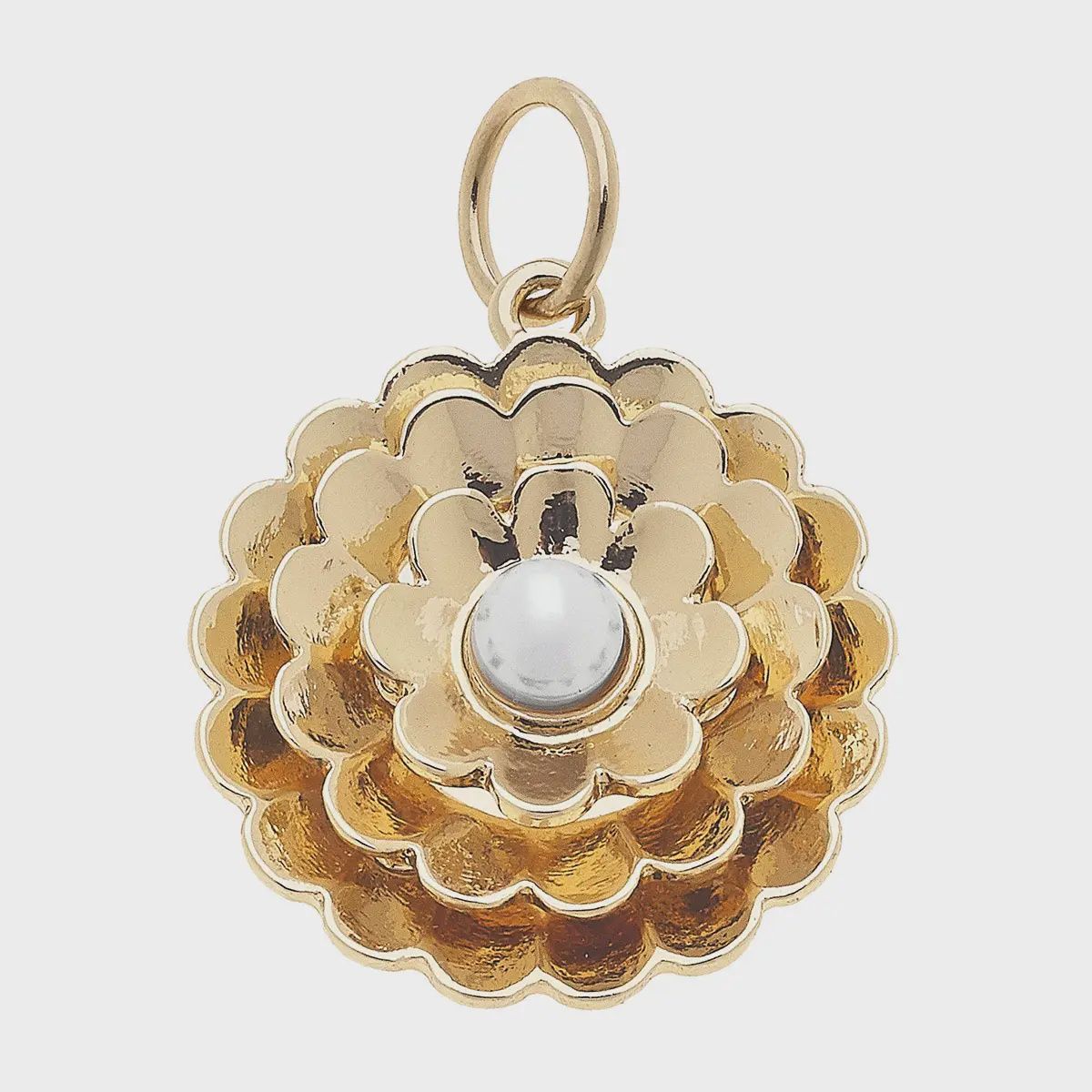 Canvas Layered Pearl Flower Charm in Shiny Gold