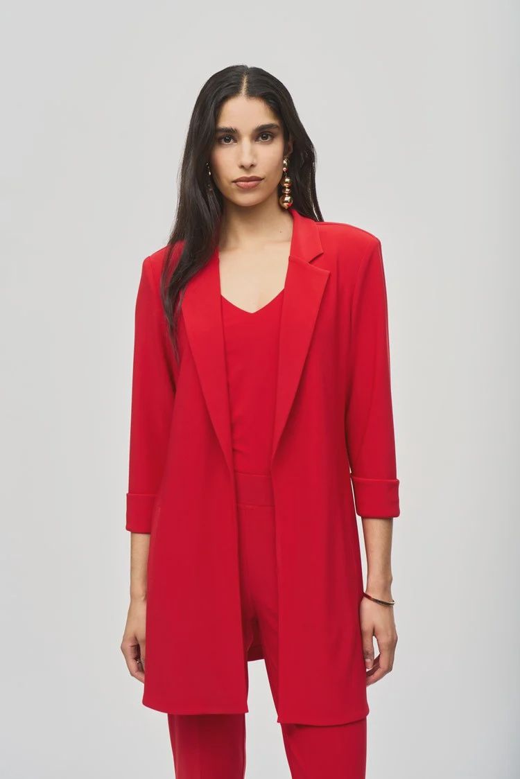 Joseph Ribkoff Lipstick Red Long Open Front Blazer