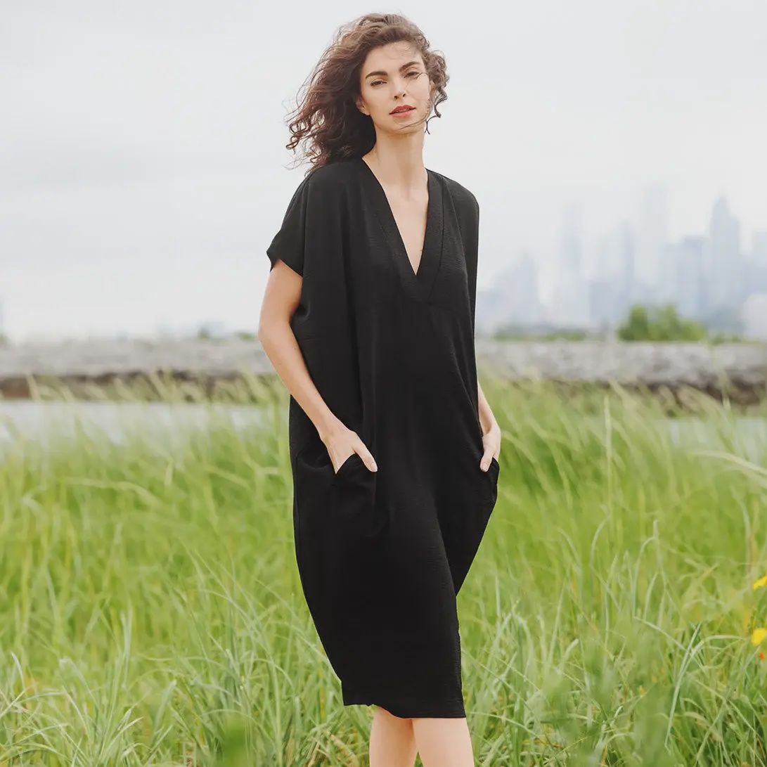 Clara Sunwoo Textured Rayon - Empire Waist Caftan Pocket Dress